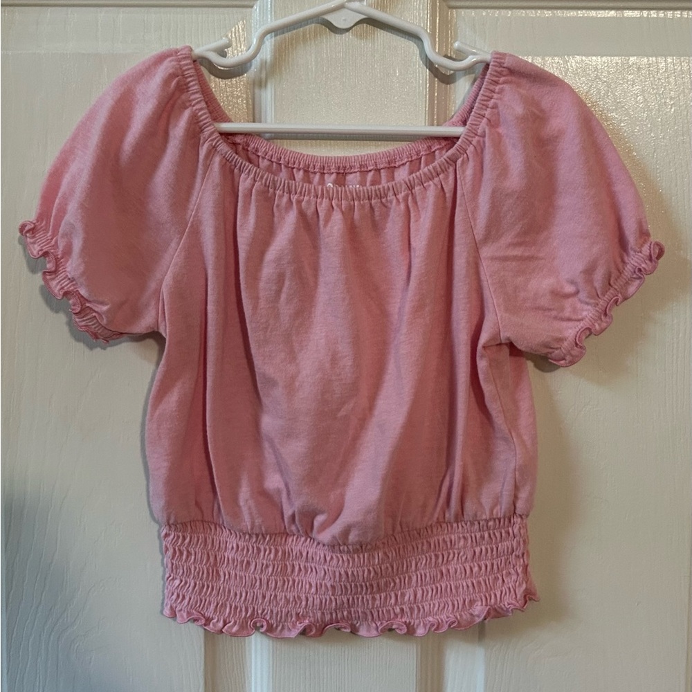 Old Navy Girls Pink Short Sleeve Shirt with smocked bottom, 5